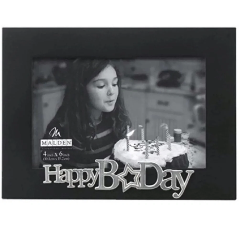 Malden Expressions Photo Picture Frame Black Wood Silver Happy Birthday Gift